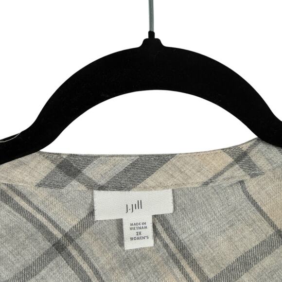 J Jill Grey Plaid Top Popover Blouse Cotton Modal Western Womens Plus Size 2x - Picture 3 of 6